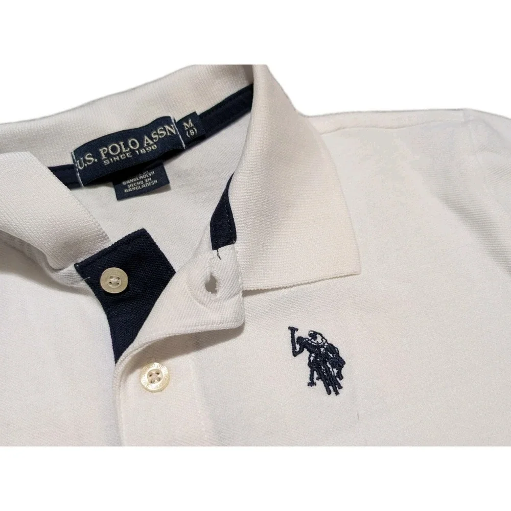 U.S. Polo Assn Boy's White Short Sleeve Collared Polo Shirt Size M‎ 8